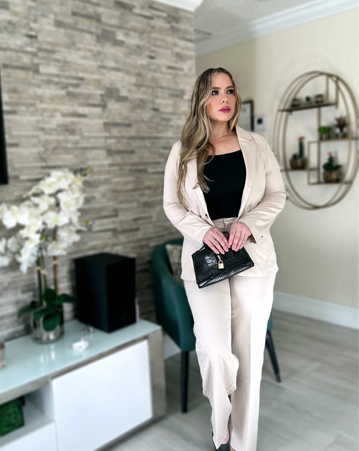 Beige Long Sleeve Blazer Set