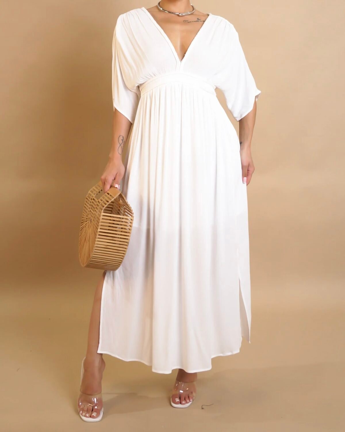 White V Midi Dress